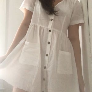 Short white button up dress
